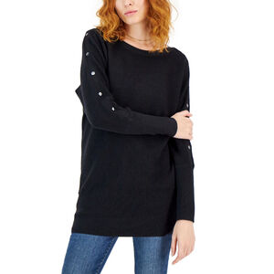 INC International Concepts Women's M Black Button-Trim Boat-Neck Sweater NWT